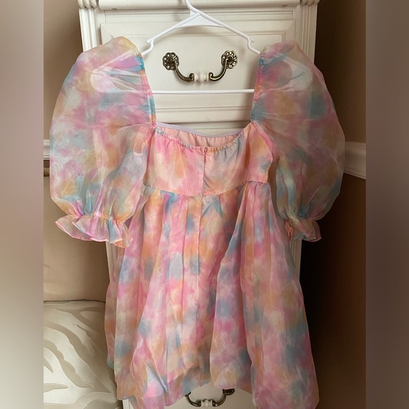 SHEIN Pink and Pastel Puff Sleeve Bubble Dress - Picture 4 of 6